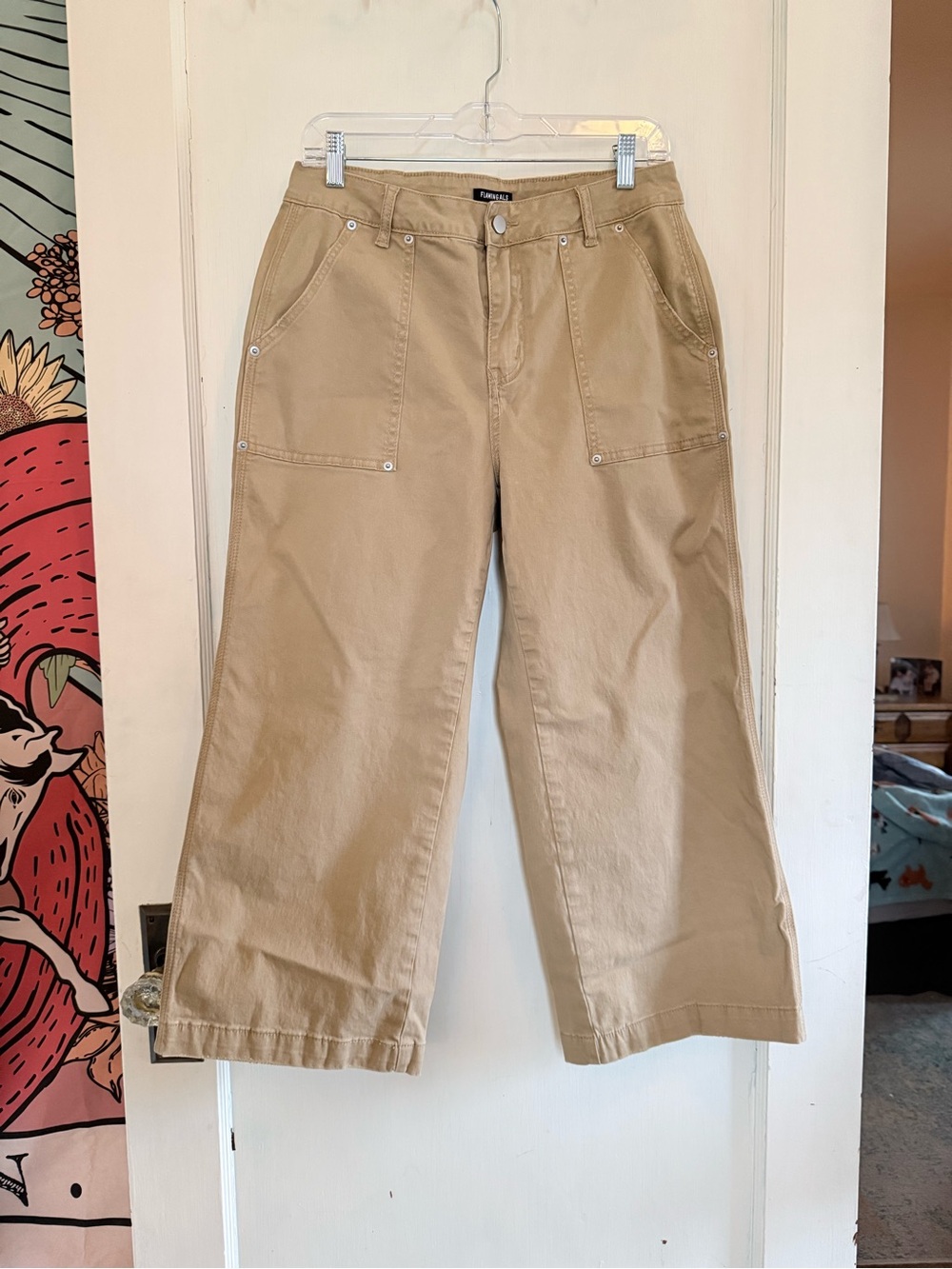 Flamingals Khaki Wide-Leg Cropped Jeans